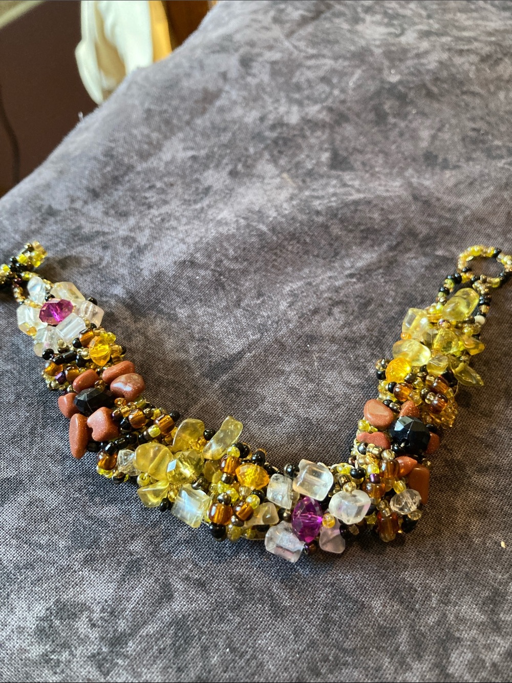 Boho Multicolor Beaded Statement Bracelet in Yellow, Pink, Black